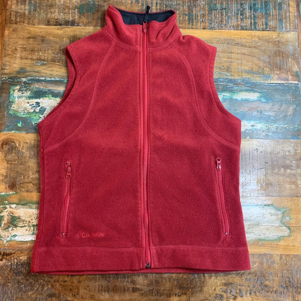 🦉/ Columbia Maroon Fleece Full-Zip Vest Sz M - Picture 1 of 9